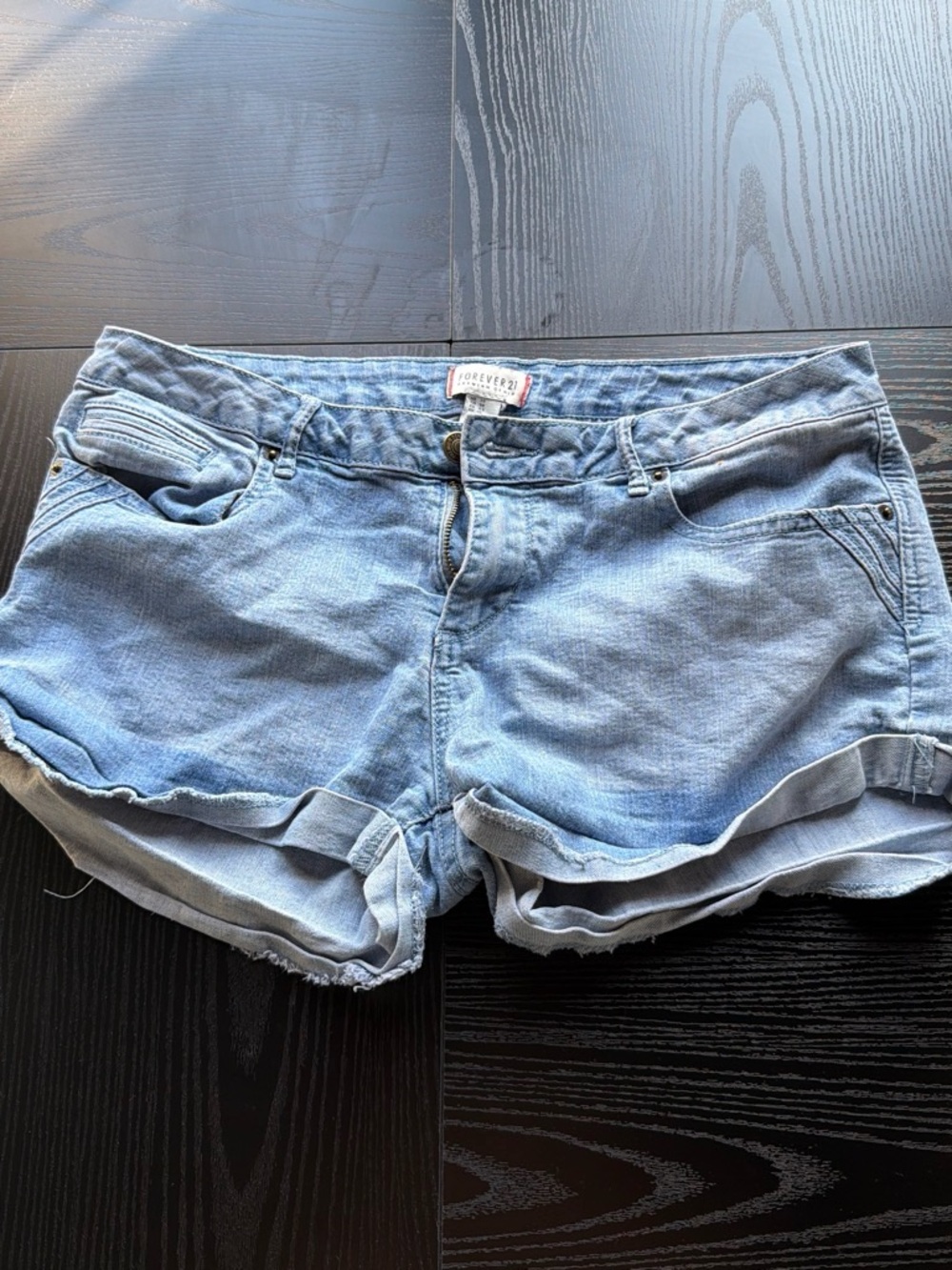 Forever 21 Light Wash Denim Rolled-Hem Shorts